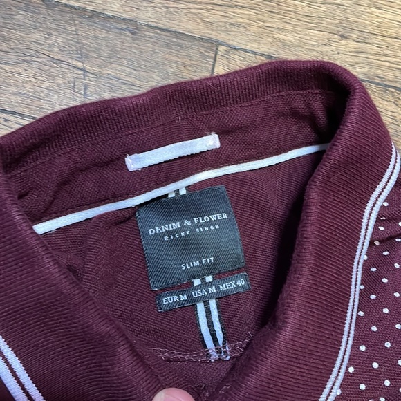 Denim & Flower Men’s burgundy polka dot polo size medium - Picture 3 of 6